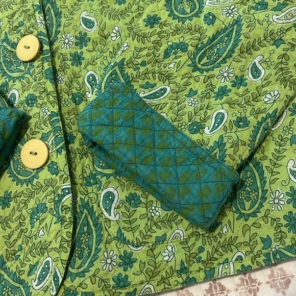 Vintage Quilted Reversible Norm Thompson Green Teal Paisley Print Cotton Jacket - Picture 7 of 16